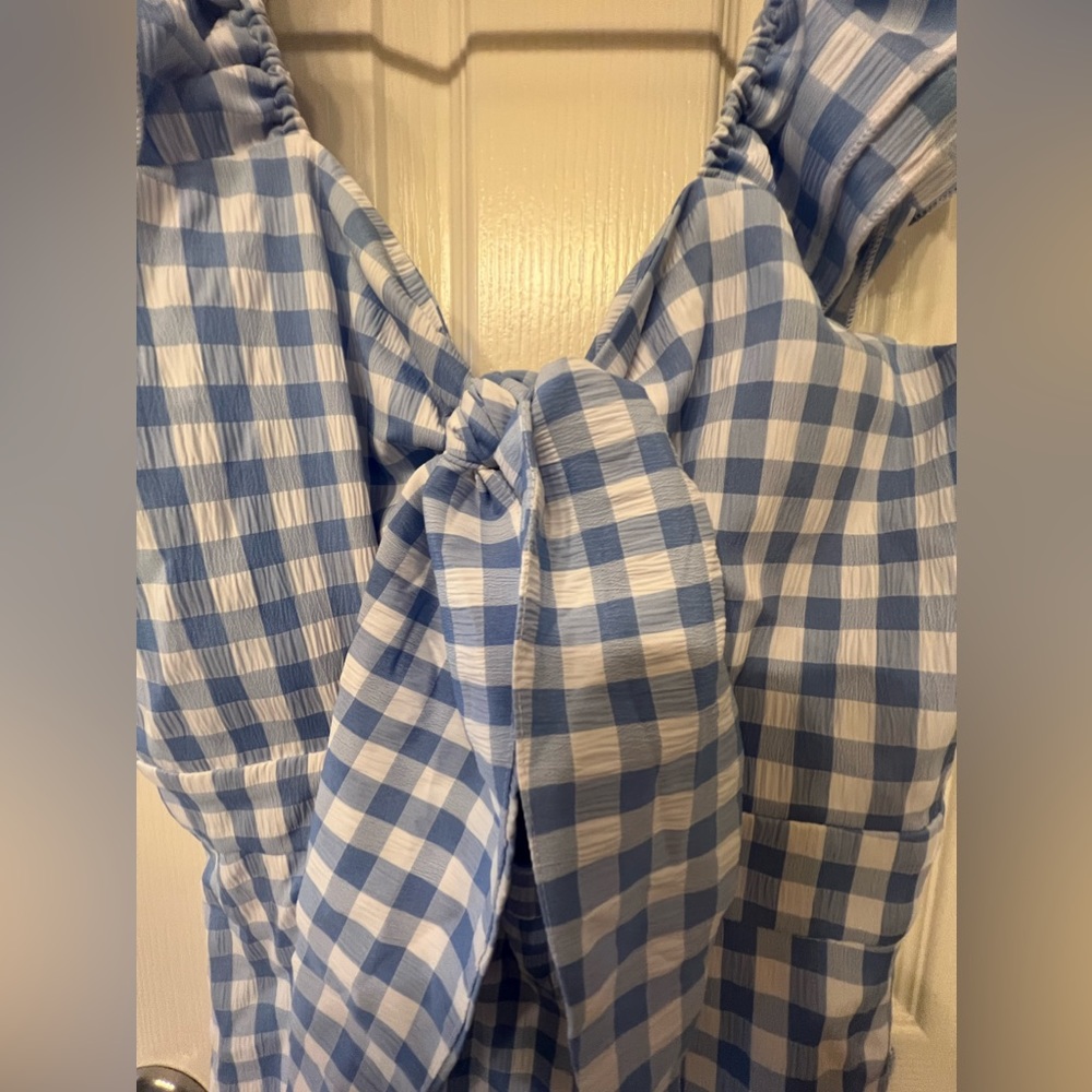 Mable size medium blue gingham, cutout mini dress with ruffles. - Picture 4 of 12